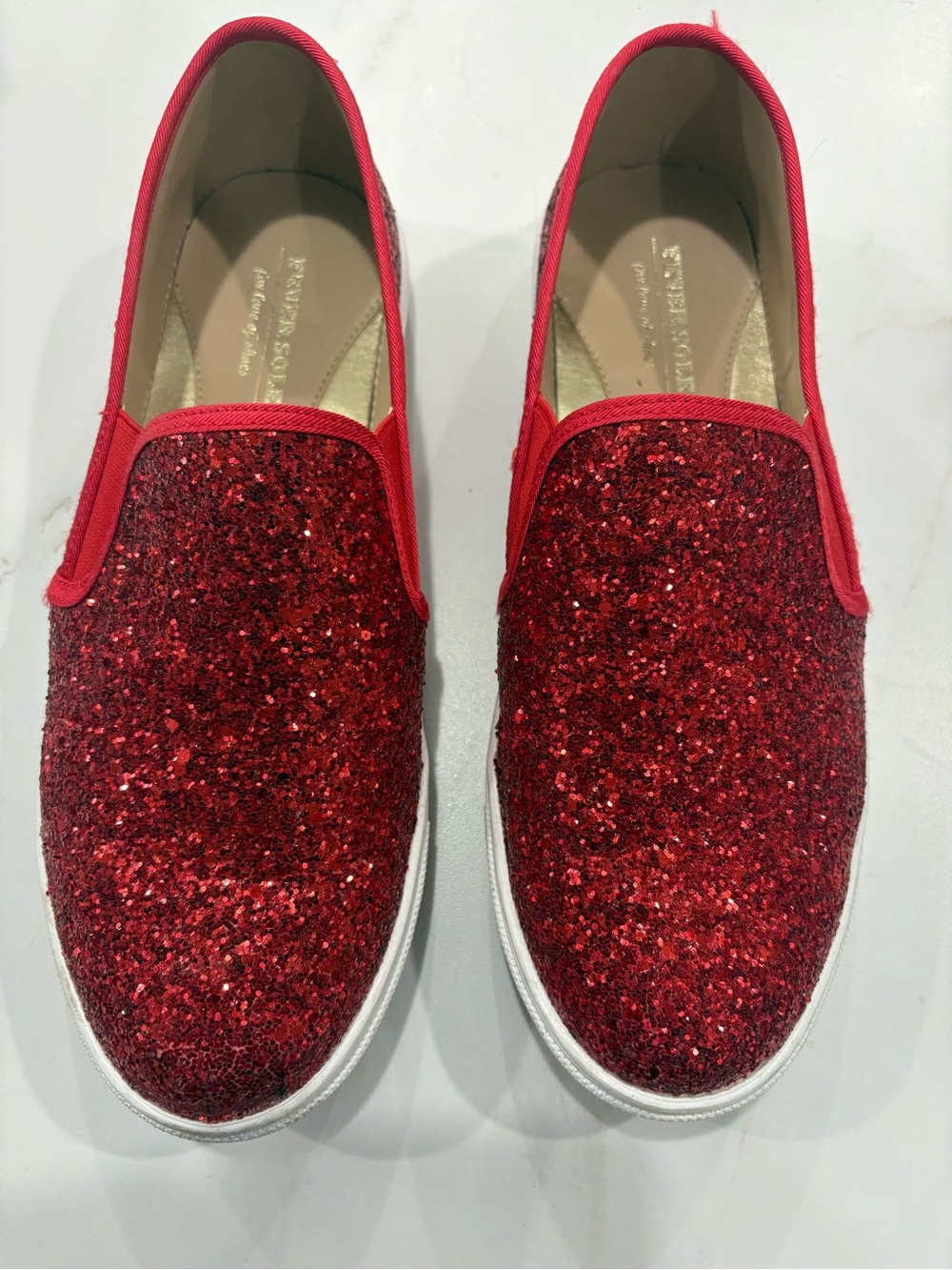 Women's Red Glitter Slip-On Sneakers